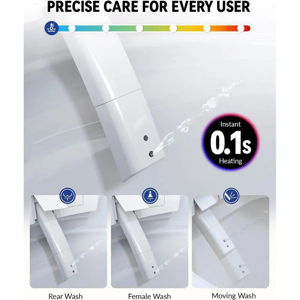 Electric Bidet Toilet Seat, Heated Bidet Seat Elongated with 6-Level Warm,Warm Water and Dryer, Front and Rear Wash, Remote Cont