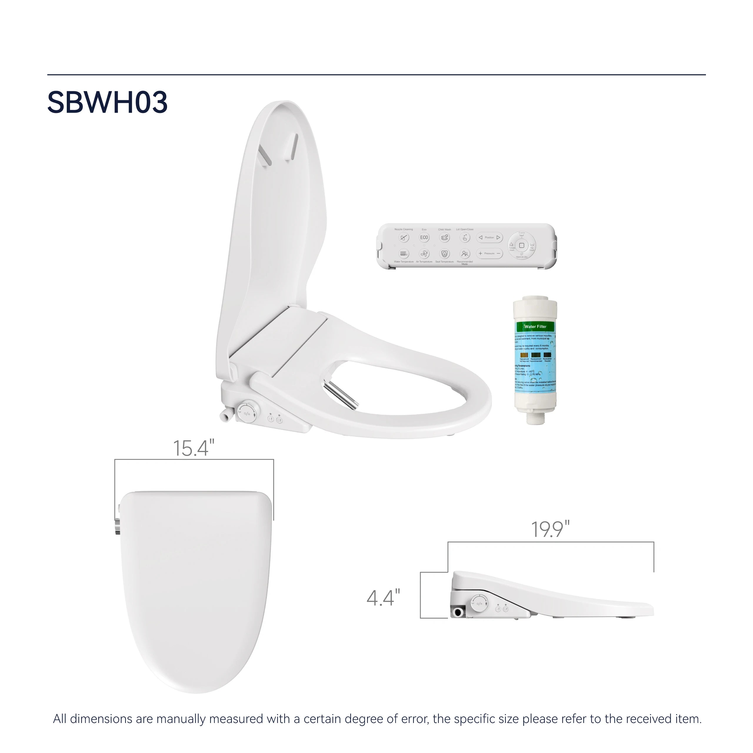 Smart Bidet Toilet Seat with Side Knob Adjustable Heated Seat with Water Temperature and Pressure Adjustment Portable Bidet with Automatic Nozzle Cleaning