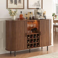 55 Walnut Modern Wine & Liquor Cabinet with LED Lighting, Storage, and Charging Station