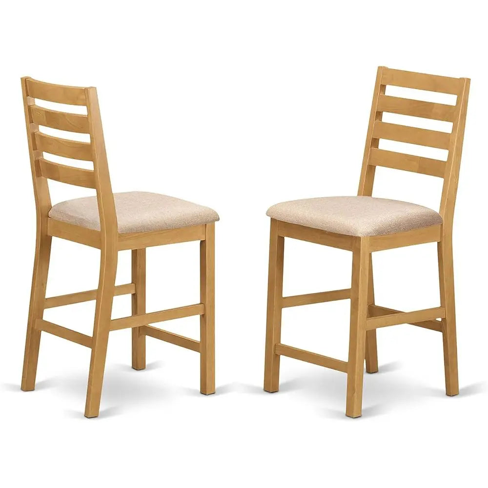 3-Piece Counter Height Pub Set with Square Table and 2 Linen Chairs, 36x36 Inch, Oak Finish