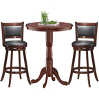 3 Pcs Dining Table Set, Wooden Pub Pedestal Side Table with Stable Base, 360 Degrees Swivel Bar Stool, Round Bar Table and Stool