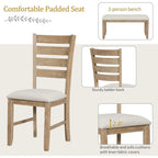 Rustic 6-Piece Wooden Dining Set with Table and 4 Chairs Including Bench (Natural)