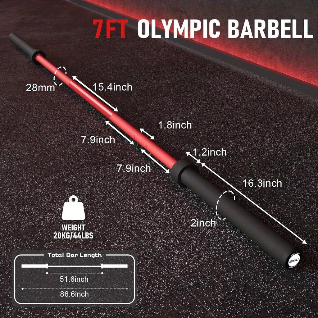 45 Lbs Barbell, 7 Ft Bar For Weightlifting And Power Lifting, 2 Inch Weight Bar For Squats, Deadlifts, Presses, Rows And Curls, 1500 Lbs Weight Capacity Barbell Bar, Red And Black
