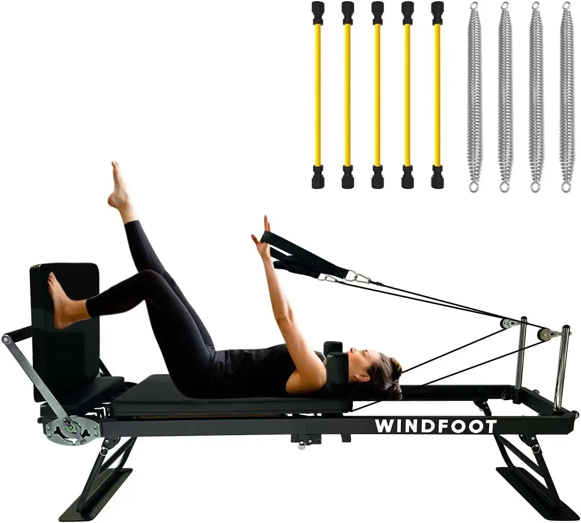 Foldable Pilates Reformer Machine with Springs & Cords for Home Workout, Suitable for All Levels