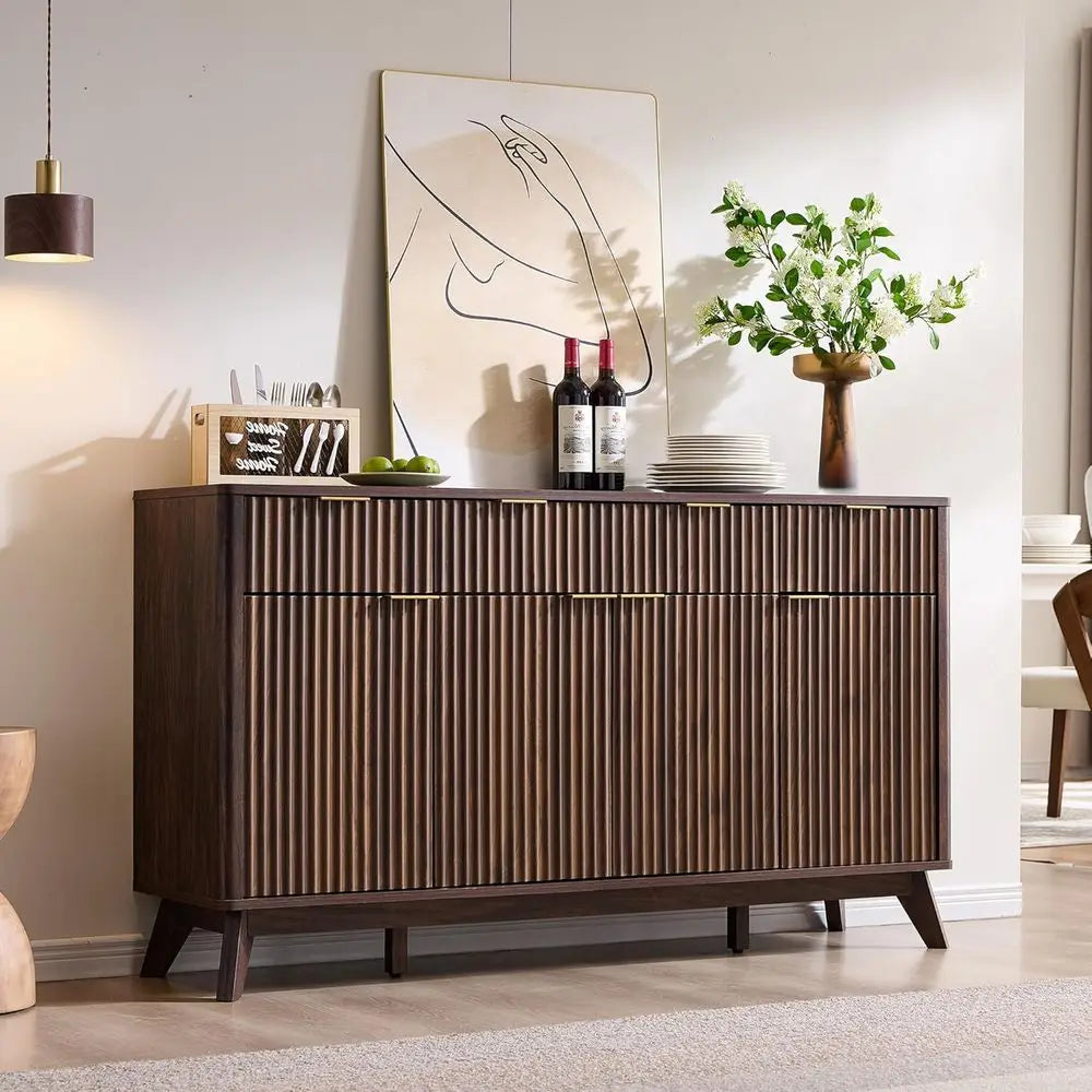 luted Buet Sideboard Cabinet with Storages, 60" Large ern Buet Table Coee Bar Wine Bar Storage Cabinet with 3 Ders & 4 Door Dini