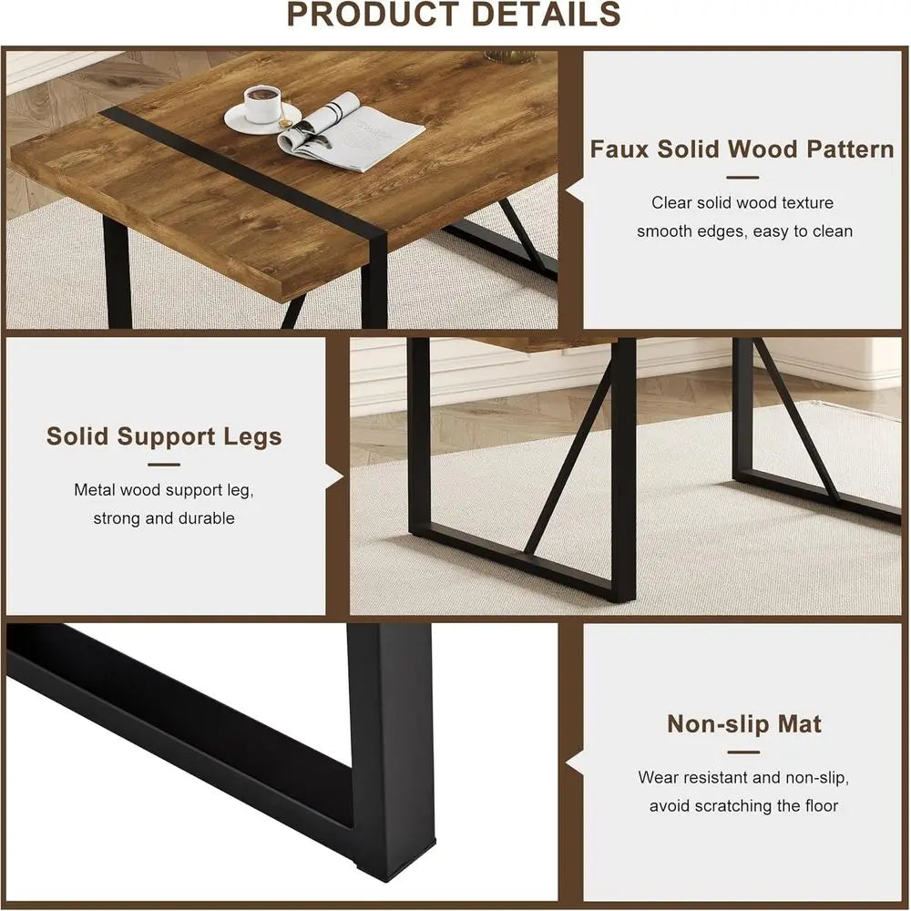 8-Seat Wooden Dining Table with Suede Chairs Set for Kitchen & Dining Room