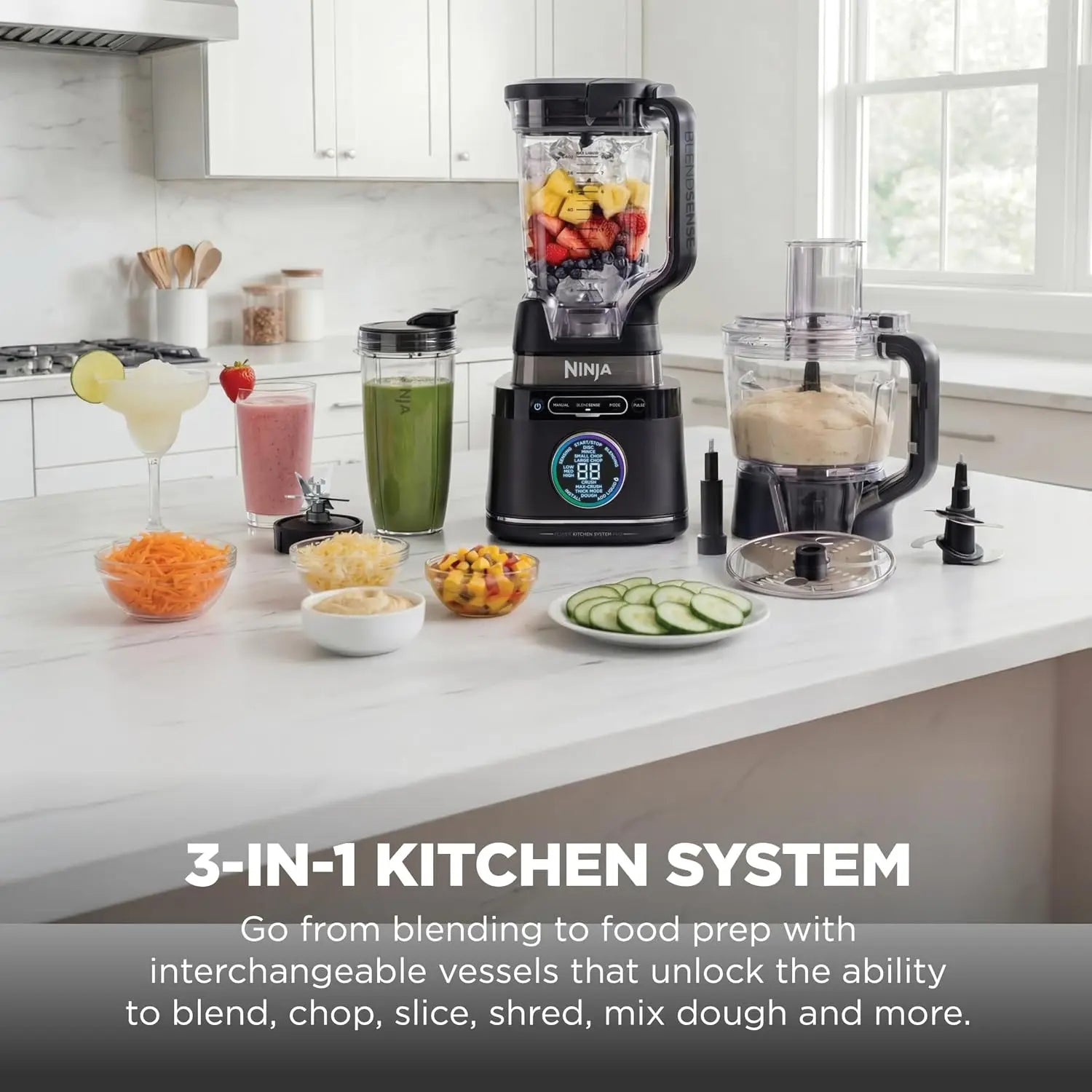 Kitchen System Food Processor & Blender 1800W with BlendSense, 8-Cup Bowl & 24-oz Cup for Smoothies and Salsa