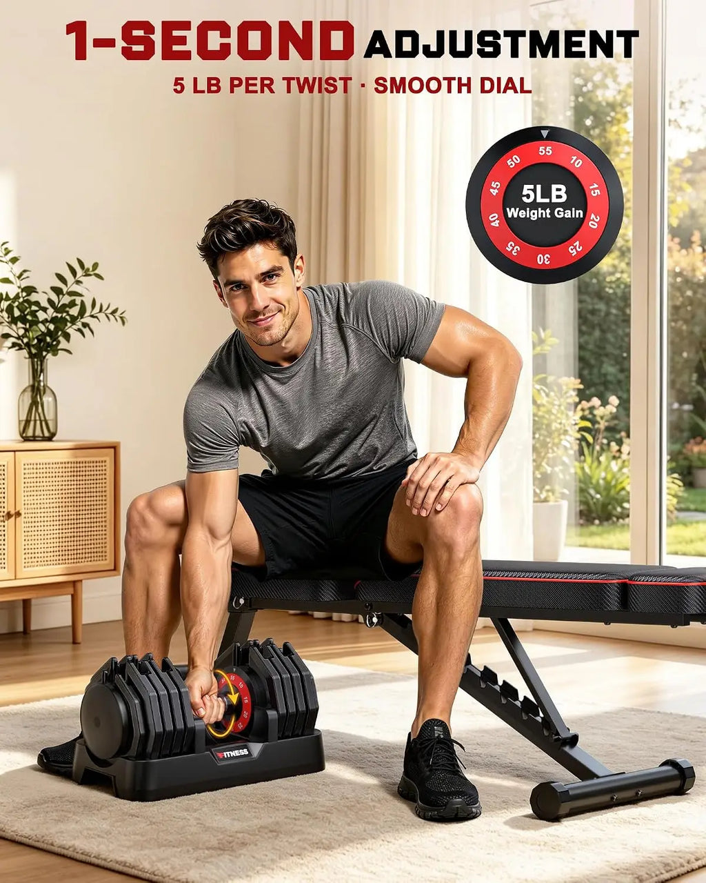 Adjustable Hand Dumbbells Pair with Workout Bench 10lb  Weight Set Portable Fitness Equipment for Home Gym Compact Design for Apartment Small Space Fit for Men and Women