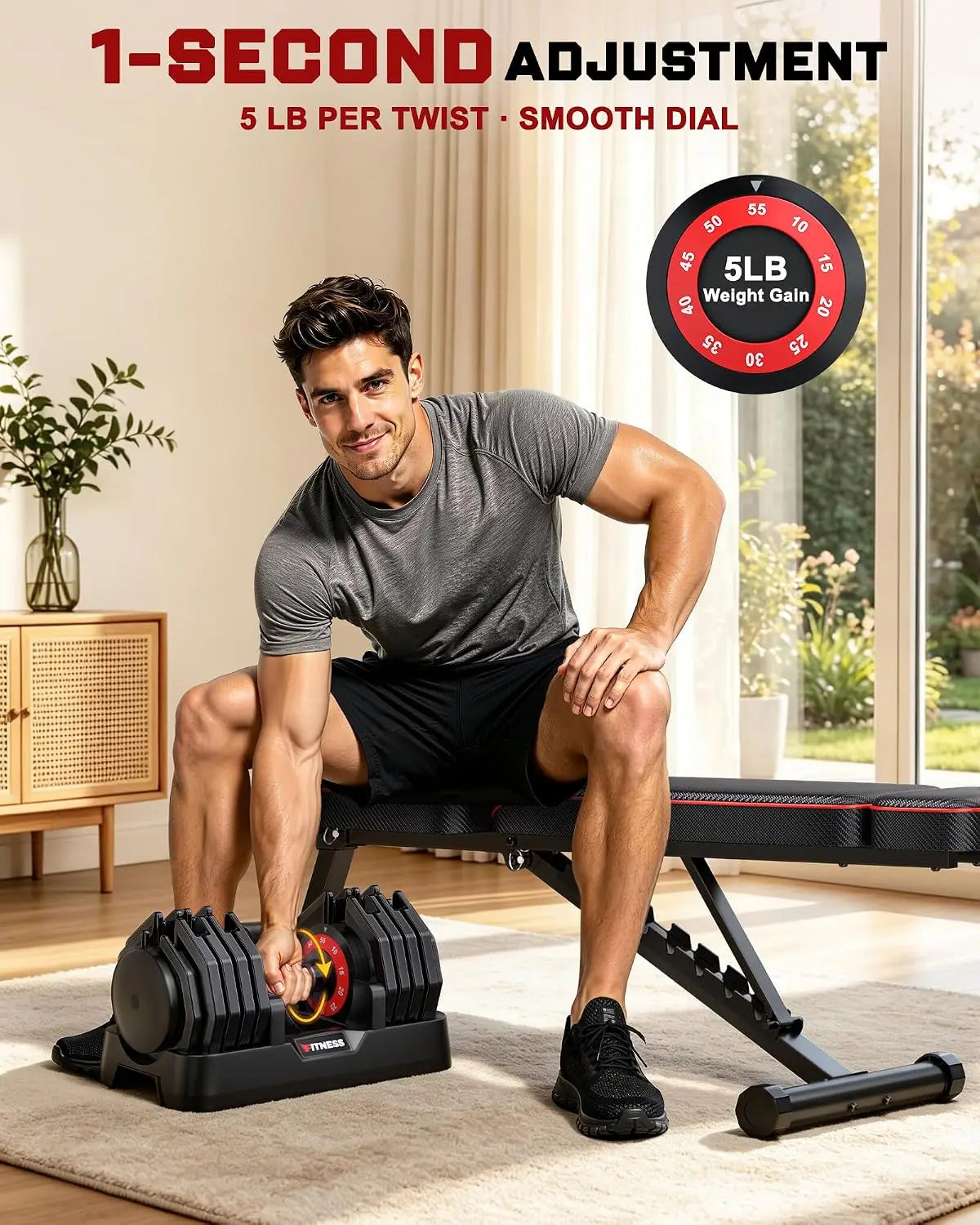 Adjustable Hand Dumbbells Pair with Workout Bench 10lb  Weight Set Portable Fitness Equipment for Home Gym Compact Design for Apartment Small Space Fit for Men and Women