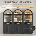 79 Tall Arched Pantry Cabinet with LED Light & Charging Station, Coffee Bar Liquor Cabinet with Wine Rack & Glass Holder, Kitche