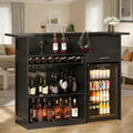U-Shaped 4-Tier Wine Bar Cabinet with Power Outlet, Rack, and Glass Holder for Modern Home Storage in Living Room, Basement, or