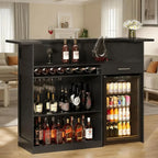 U-Shaped 4-Tier Wine Bar Cabinet with Power Outlet, Rack, and Glass Holder for Modern Home Storage in Living Room, Basement, or