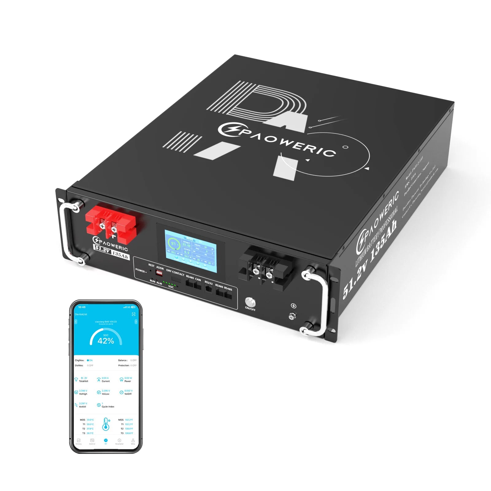 51.2V 135Ah Rack Mount LiFePO4 Battery Smart APP LCD Screen Lithium Iron Phosphate Battery For Solar Energy Storage Off-Grid System