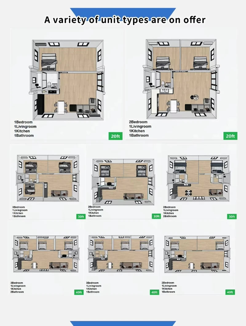 Modular Prefabricated Container House 20ft Steel Expandable Folding 2-3 Bedrooms Customized Living Space