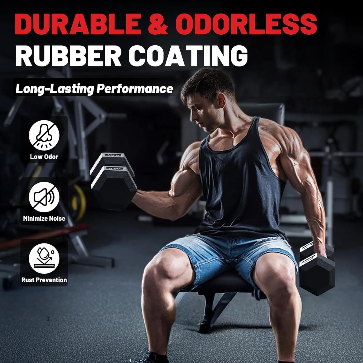 PAPABABE Hex Dumbbell Set with Rack, Rubber Encased Free Weight with Weight Storage Racks, Multiple Weight Options for Home Gym and Fitness