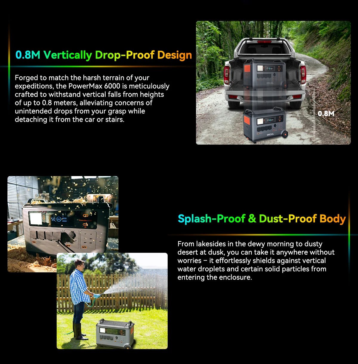 OSCAL PowerMax 6000 watt generator Whole Home Solar Generator, 3600Wh LiFePO4 | 6000W (9000W Surge) | 1.96 H Charge | DC/AC Bi-Directional Inverter | for Home Emergency, Outdoor Camping，Hurricane Backup