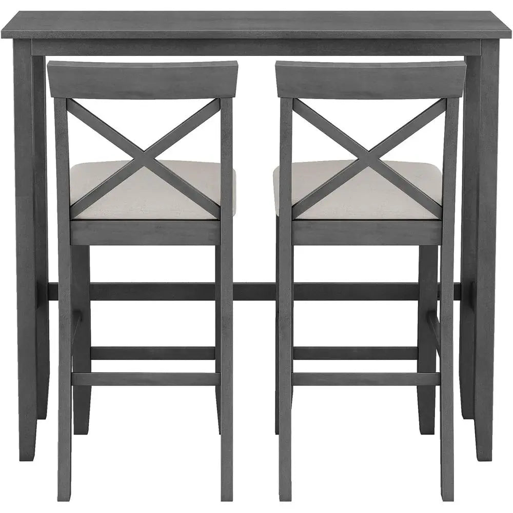 Gray 3-Piece Wooden High-Top Pub Table and Chairs Set for Breakfast Nook