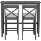 Gray 3-Piece Wooden High-Top Pub Table and Chairs Set for Breakfast Nook