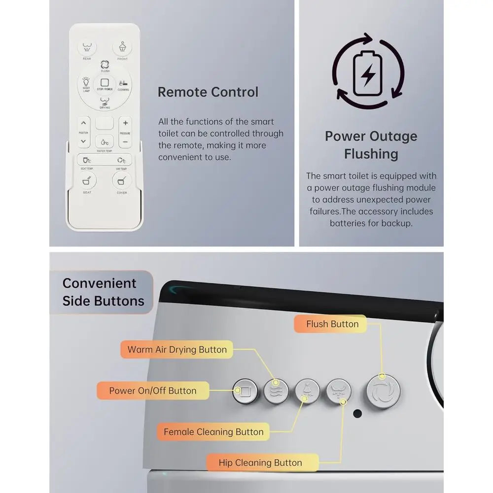 Smart Toilet,One Piece Bidet Toilet for Bathroom with Auto Open & Close Lid and Seat,Warm Water and Dry,Heated Seat,Foot Sensor