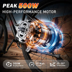 26" Electric Bike for Adults, 500W Peak Motor, 20MPH, 35+ Miles Range, 432Wh Battery, Commuter Ebike with Basket, 7-Speed, Lightweight
