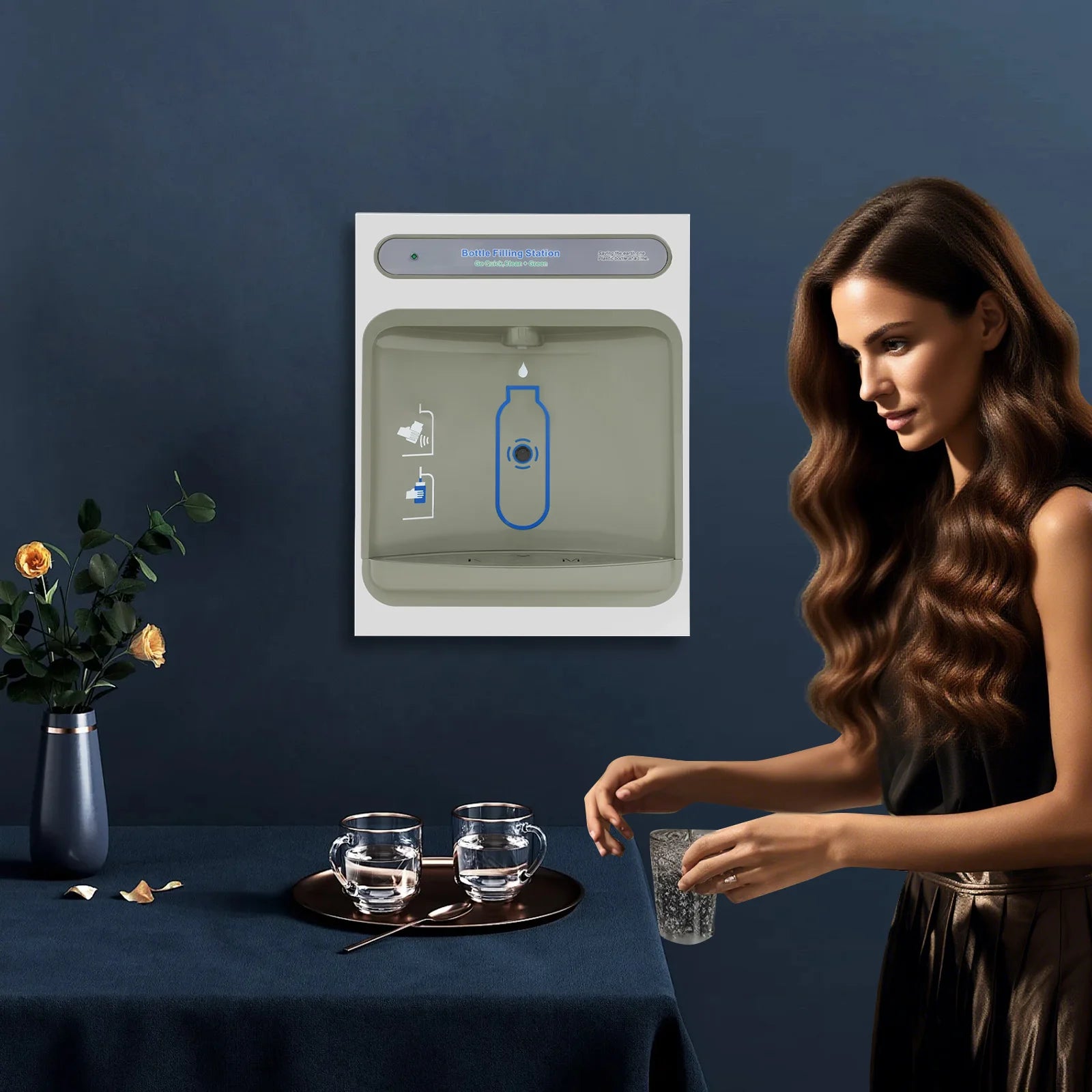 1.32-1.8GPM Fast Flow Touchless Induction Wall Mounted Water Dispenser with 304 Stainless Steel Premium Filter Bottle Filling Station for Home Office Gym Kitchen Apartment Commercial Space Saving