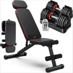 Adjustable Hand Dumbbells Pair with Workout Bench 10lb  Weight Set Portable Fitness Equipment for Home Gym Compact Design for Apartment Small Space Fit for Men and Women