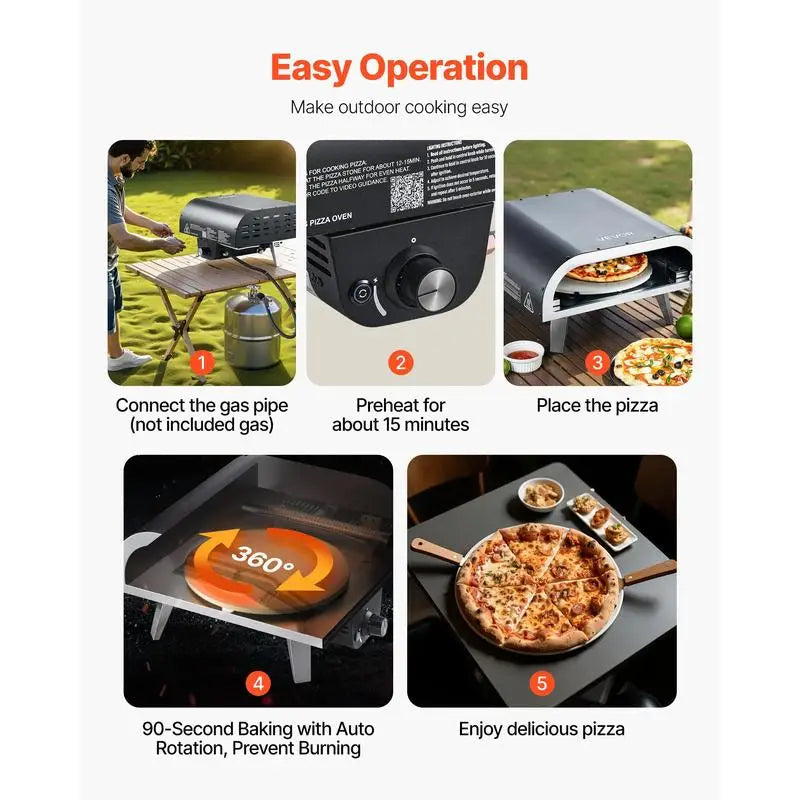Outdoor Pizza Oven, 12 in Propane Gas Pizza Maker, Portable Pizza-Cooker with  Electric Rotation, Thickened Pizza-Stone, Carry Bag, Propane Pizza-Oven for Outside Backyard Patio Camping, Black